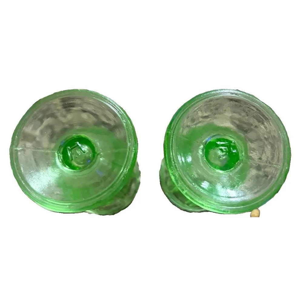 Vtg Pair Hazel Atlas Uranium Vaseline Glass Salt/Pepper Shakers No Lids